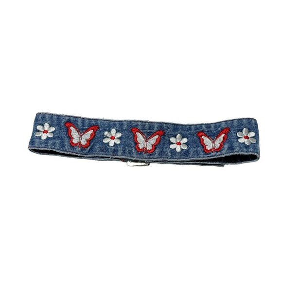 VINTAGE Denim Embroidered 70s Butterfly Boho Belt - Picture 3 of 3
